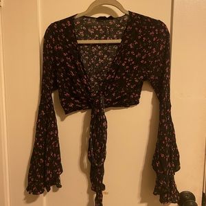 Sexy tie-front floral blouse